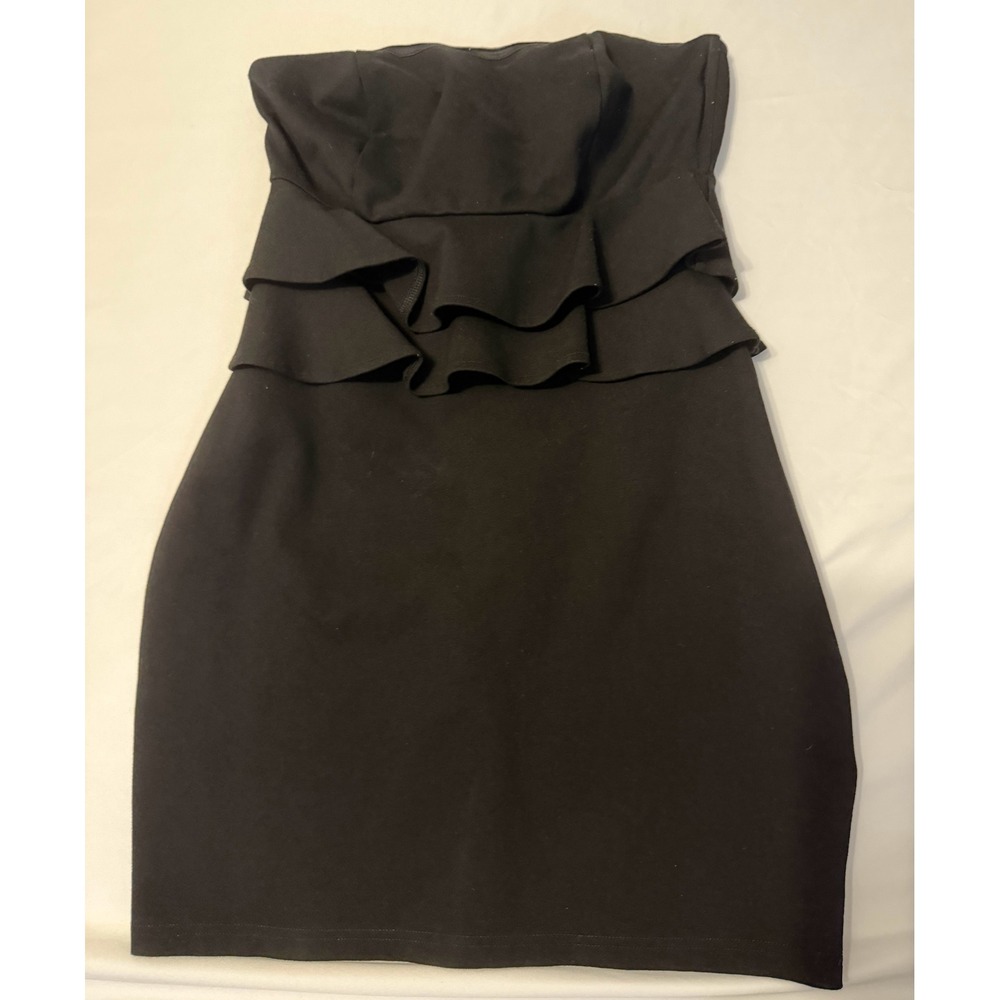Lulus Strapless Mini Dress Small Black Ruffle Bodycon‎ Cocktails teen dance